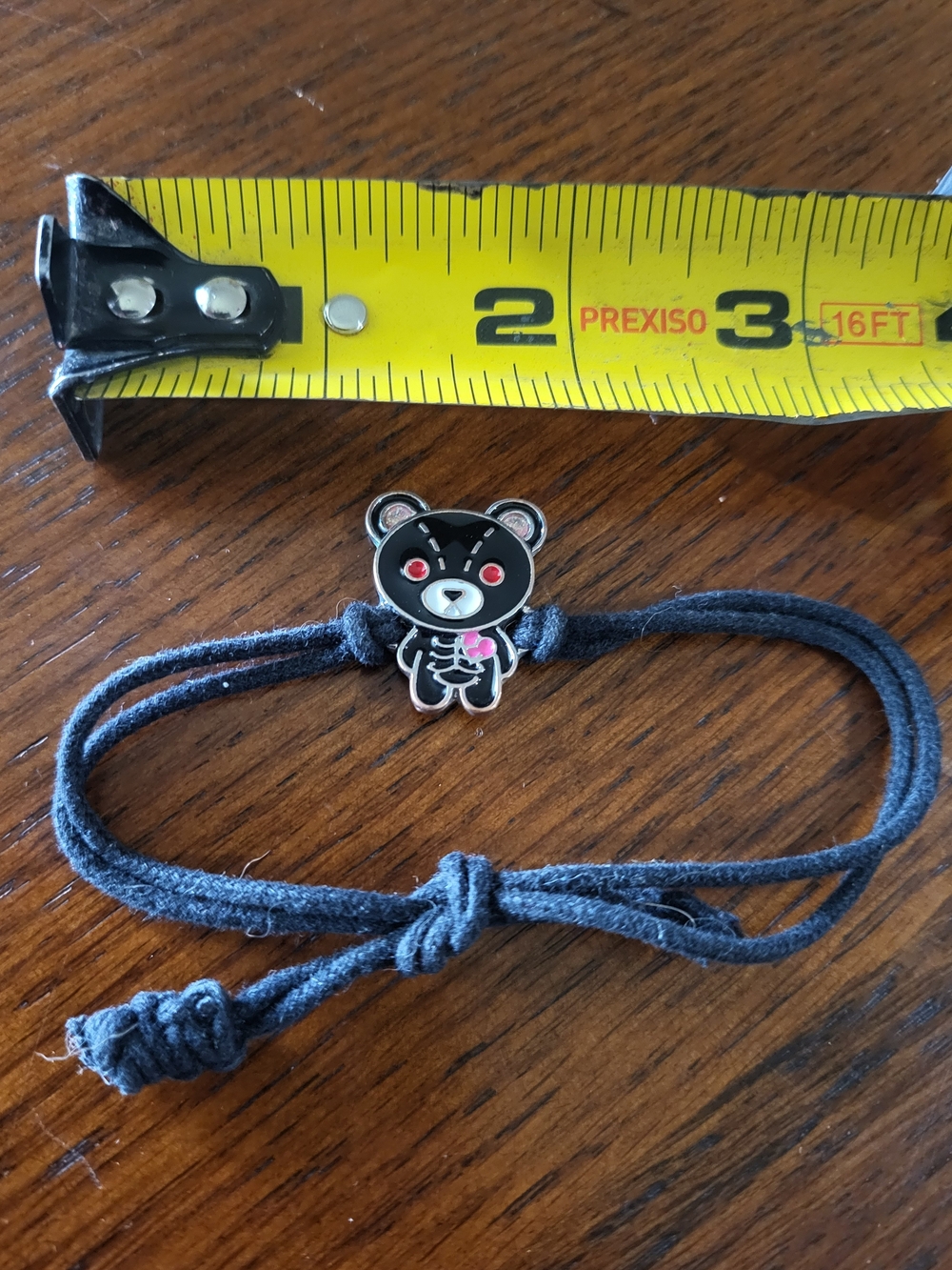 Skeleton Teddy Bear Bracelet Black Cord Goth Emo Halloween Kawaii Pink Heart
